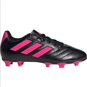 Adidas Kids Black & Pink Goletto Soccer Cleats, size 13, includes shin guards